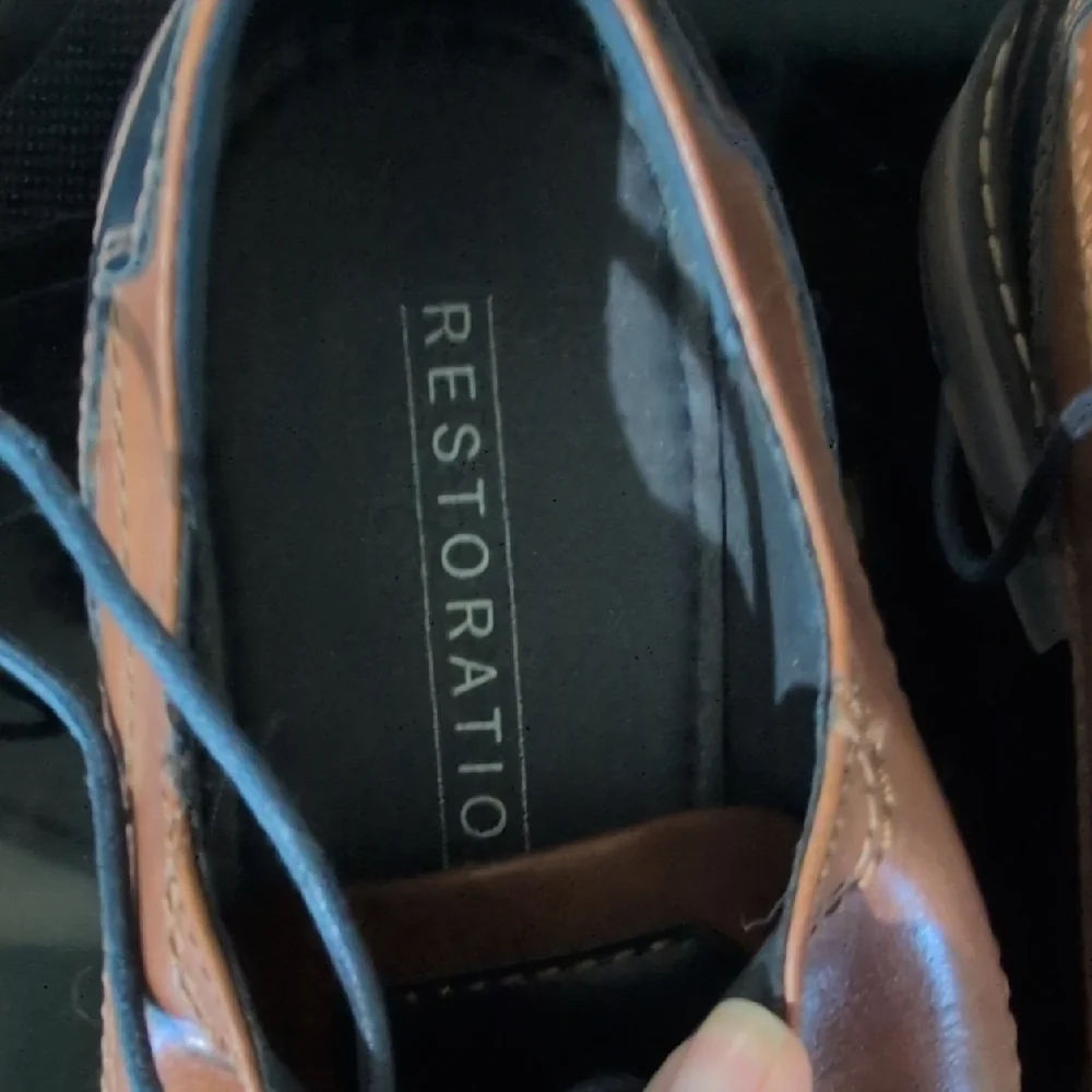 Restoration Brown Leather Oxfords with Blue Laces